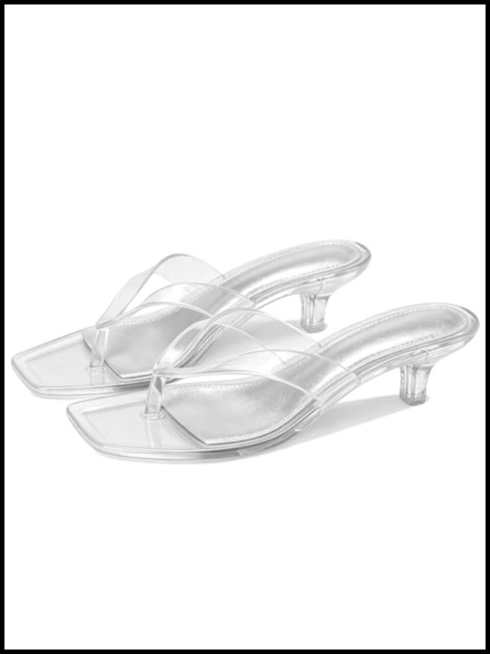 Jelly Thong Sandals with Kitten Heel Square Toe Clear Slides - Picture 1 of 6